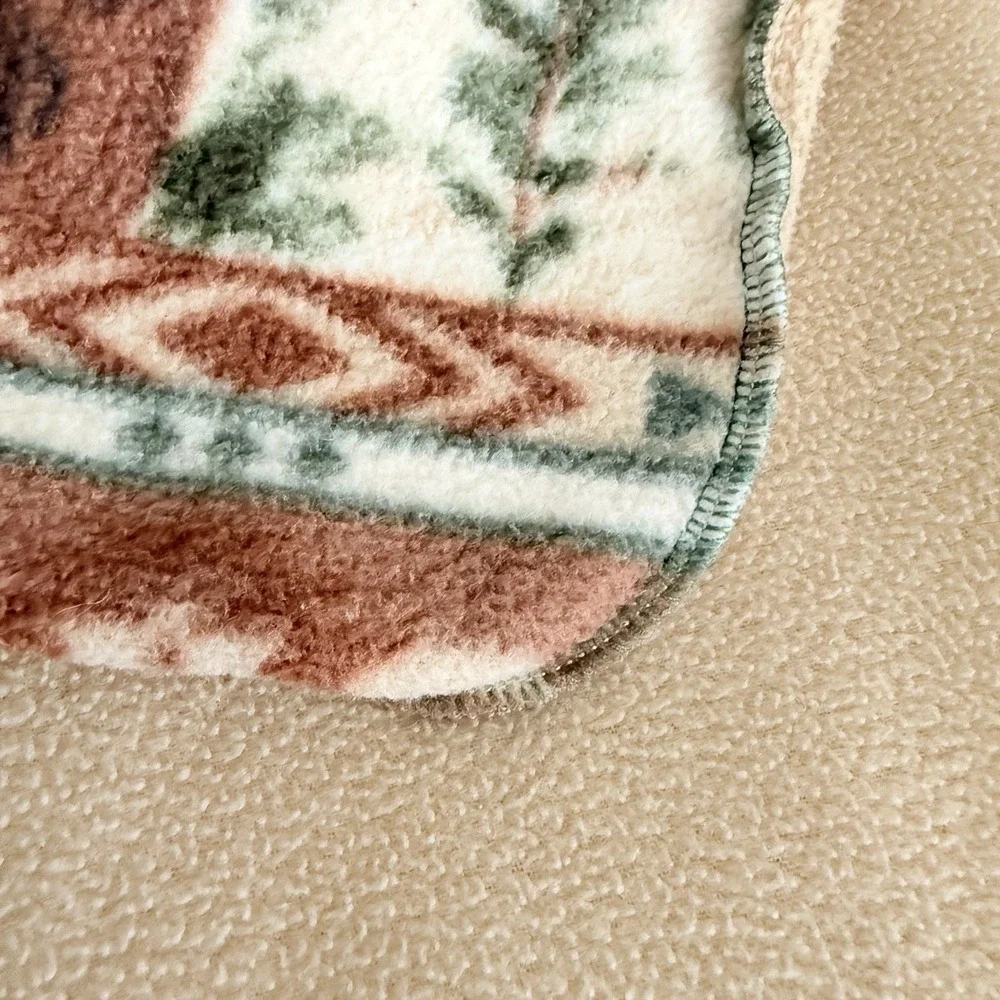 Reversible Bear Fleece Throw Blanket‎ Lodge Cabin 53x63